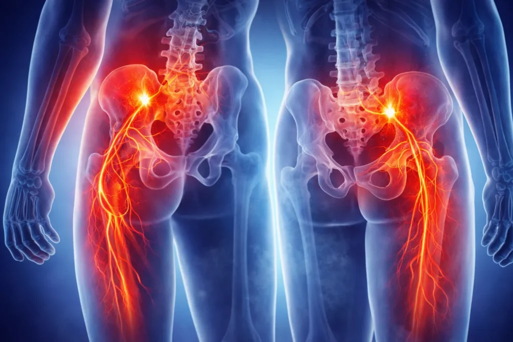 защемление седалищного и полового нерва боль в тазу ягодице и ноге анатомическая схема