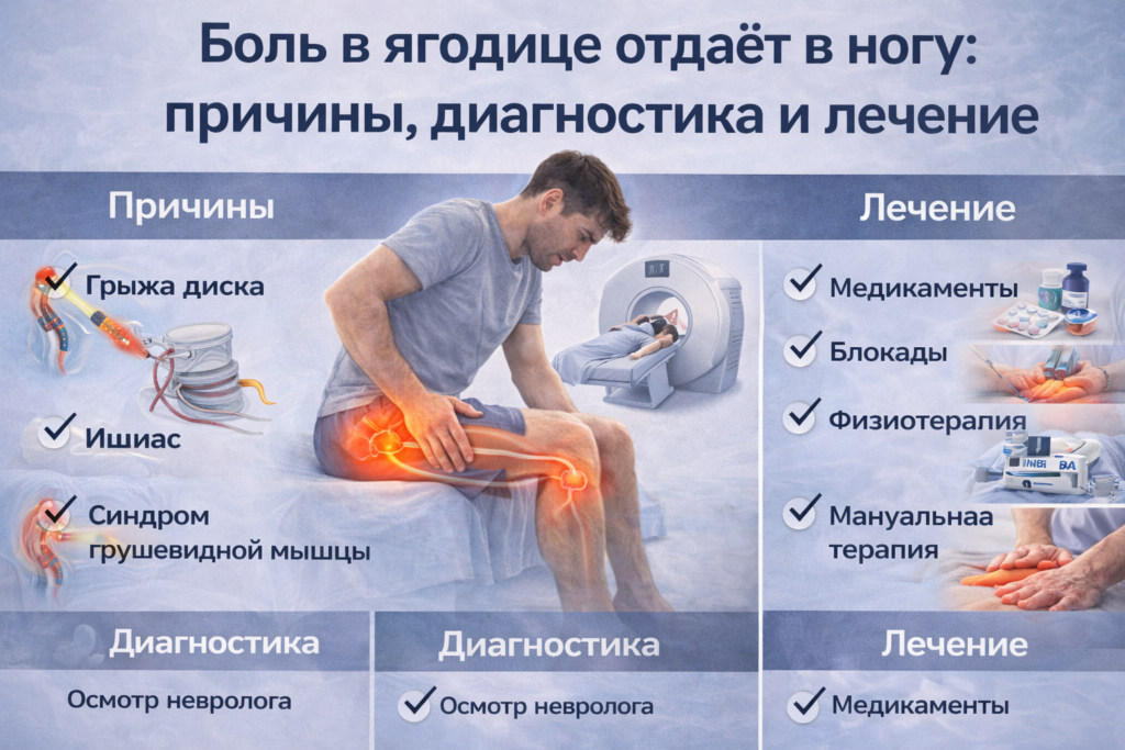 боль в ягодице отдаёт в ногу причины защемление седалищного нерва и лечение